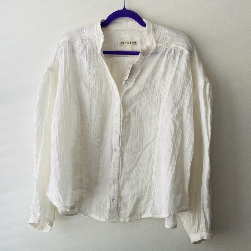 Free People Valley Double Cloth Gauze Clean Ivory Button-Up Shirt  Small Coastal